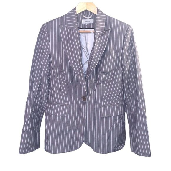 IPEKYOL Gray White Striped One Button Linen Blend Casual Career Blazer Size 8 - Picture 1 of 12